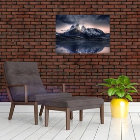 Obraz na szkle - jezioro z górą (70x50 cm)