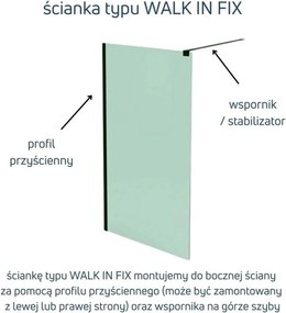 Ścianka prysznicowa WALK IN FIX grafitowa prostokątna ryflowana 8 mm WELLE Classic Grafit| różne rozmiary