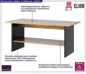 Prostokątna ława do salonu dąb artisan + czarny - Avar 4X