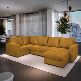 Masseno Narożnik LORIVO z funkcją spania i pojemnikiem na pościel Narozniki U, Rozkładana sofa - Żółty, KRONOS 01
