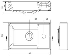 Zestaw umywalka z konglomeratu nablatowa prostokątna biała + czarna konsola 40 x 22 cm NAVI do małej łazienki