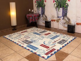 Dywan nowoczesny Poczta Kremowo Niebieski  160 cm x 225 cm