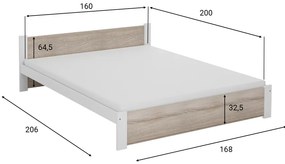 Łóżko IKAROS 160 x 200 cm, białe/dąb sonoma Stelaż: Ze stelażem listwowym elastycznym, Materac: Bez materaca