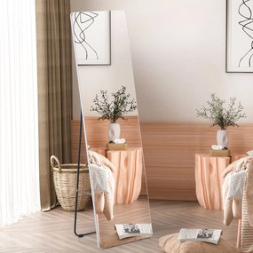 HOMCOM Lustro Stojące Całościowe z Ramą z Aluminium Srebrne 45x37x158,5cm | Aosom PL