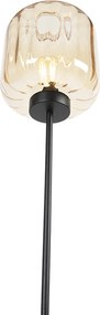 Designerska lampa podłogowa czarna z bursztynowym szkłem - Qara