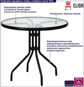 Czarny okrągły stolik szklany na balkon M2-R79