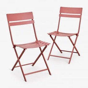 Zestaw 2 Składanych Krzeseł Jadalnianych Ze Stali Tamarit Terracota - Sklum