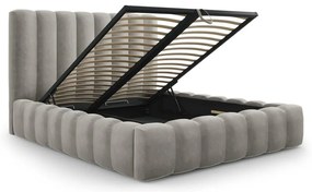 Jasnoszare tapicerowane łóżko dwuosobowe ze schowkiem i stelażem 180x200 cm Kelp – Micadoni Home