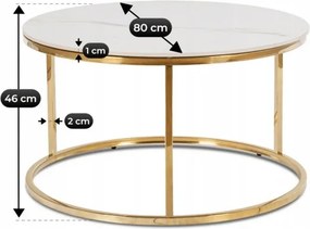 Stolik Kawowy VENICE 80 cm Biały Marmur/Złoty Nowoczesny Glamour