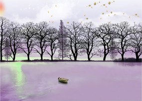 Obraz - Łodka na jeziorze (70x50 cm)