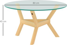 HOMCOM Okrągły stolik pomocniczy z hartowanego szkła z regulowanymi podkładkami pod nogi i stelażem ze stali, do salonu, sypialni