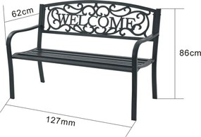 Czarna ławka ogrodowa z napisem na oparciu W3-R91