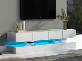 Mebel TV wiszący 130 cm - z LED - 4 szuflady - Biały