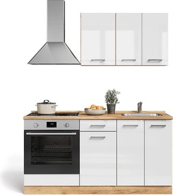 Pojedyncza kuchnia biały wysoki połysk/złoty dąb power 160x46x81.6 r-line