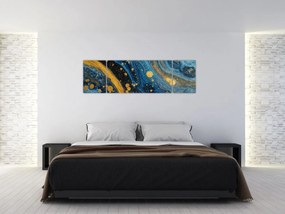 Obraz - Niebieska abstrakcja ze złotem (170x50 cm)