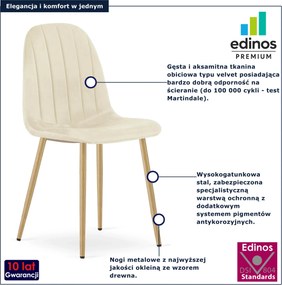 Jasnobeżowe metalowe krzesło tapicerowane welurem T3-H36