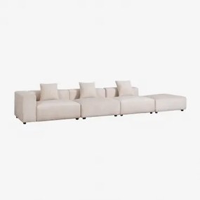 3-częściowa Modułowa Sofa Narożna Lewostronna Z Wysokim Podłokietnikiem I Pufem ↔︎450 Cm Bruna Sztruksu Beżowy Len - Sklum