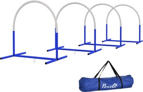 PawHut Zestaw Agility dla Psów, trening początkujących, 4 łuki, z torbą transportową, niebieski+biały, 88 x 64 x 95 cm
