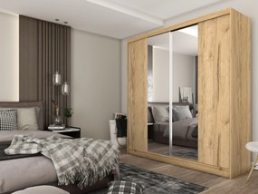 Szafa Przesuwna LUCENZA 200 cm z Lustrem Szafa Dwudrzwiowa Dąb artisan
