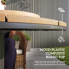 Outsunny Stół Ogrodowy Ø70 cm, Odporny na Warunki Atmosferyczne, Okrągły Balkonowy z Lamelami, Stalowy Ø70 x 74H cm, Drewno Naturalne