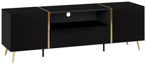 Szafka RTV 2-drzwiowa z 1 szufladą i 1 wnęką - Czarny z połyskiem i Złoty - MARZIALO