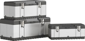 HOMCOM 3-częściowy zestaw skrzynek narzędziowych, Stal nierdzewna, Plastik, Srebrny