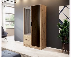 Szafa z lustrem Neria 105 cm - dąb artisan / czarny