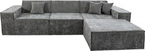 Modułowa sofa prosta z pufem w tkaninie "Lusso" o fakturze - 4-osobowa - szara