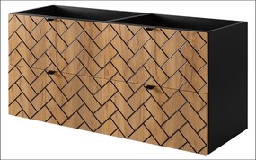 Wisząca szafka umywalkowa podwójna 120 cm czarny + dąb craft złoty P7-B13