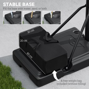 SPORTNOW Stojak na Koszykówkę, Regulowana Wysokość Kosza 235-305 cm, Podstawa na Kółkach do Wypełnienia, Czarny