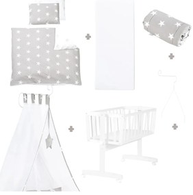 Biała kołyska na kółkach z baldachimem 40x90 cm Little stars – Roba