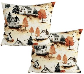 Zestaw 2 sztuk dekoracyjnych poszewek na poduszkę AUTUMN VILLAGE 45x45 cm, kolorowa