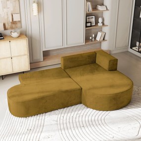 Masseno Narożnik CORTIO z funkcją spania i pojemnikiem na pościel Narozniki L, Rozkładana sofa - Żółty, MONOLITH 48