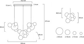 Lampa wisząca ze szklanymi kloszami Capri Line 3 złota