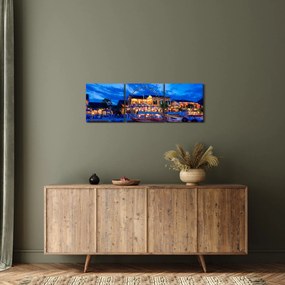 Obraz nocnego miasta Hoi An w Wietnamie (z zegarem) (90x30 cm)