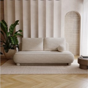 BESILIO Kanapa dwuosobowa Toby - tkanina boucle, sofa z funkcją spania- Beżowy
