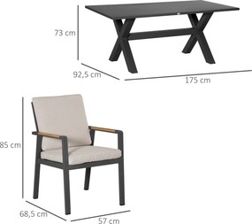Outsunny Zestaw Mebli Ogrodowych dla 6 Osób, 6 Krzeseł, 1 Stół, Wodoodporny, 175 cm x 92,5 cm x 73 cm, Czarny + Szary