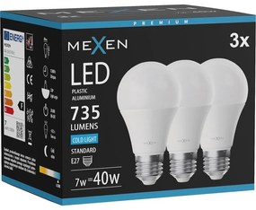 Mexen Nova 3x żarówka LED E27, A60, 7W, Zimna - 6500K, 735 lm - L100-E27-0765-01x03