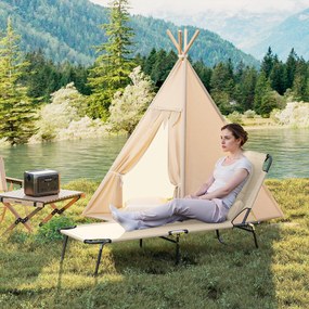 Outsunny Leżak z otworem na twarz i poduszką, składany, wodoodporne pokrycie, metalowy stelaż, beżowy | Aosom PL