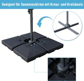 Outsunny Podstawa parasola Obciążnik do parasola 4-cz. do napełniania piaskiem wodą do 130 kg