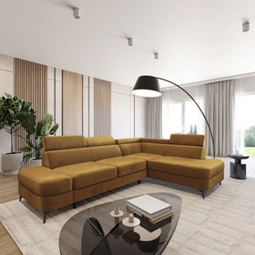 Masseno Narożnik AVISE z funkcją spania i pojemnikiem na pościel Narozniki L, Rozkładana sofa - Żółty, MONOLITH 48