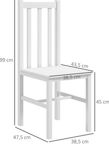 HOMCOM Zestaw 2 krzeseł kuchennych drewnianych sosnowych białych do jadalni 38x47x99 cm | Aosom PL