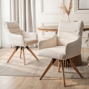 Krzesło Tapicerowane Obrotowe WILLA Kremowe Nowoczesne Boucle