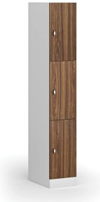 Szafka skrytkowa, 3 schowki, 1850 x 300 x 500 mm, demontaż, zamek obrotowy, drzwi laminowane, orzech