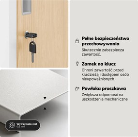 Szafka BHP ubraniowa, pracownicza, pojedyncza, 2 skrytki z drążkiem, biała/dąb sonoma, 316,5x1850x450 mm: IGOR 1 Plus Eco Design
