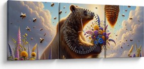 Obraz - Niedźwiedź i pszczoły (z zegarem) (90x30 cm)