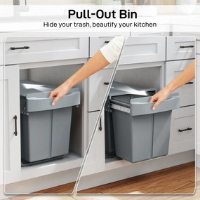 HOMCOM Wysuwany kosz na śmieci, 2 x 20 L, wyjmowane pojemniki, tworzywo sztuczne, metal, szary