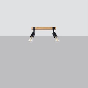 Plafony nowoczesny Shad, stal/drewno - 2 źródło światła 4000K - L.38 x H.14 cm - czarny/drewno