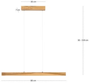 Lampa wisząca LED 80 cm z drewna jesionowego w stylu rustykalnym L80KB