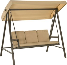 Outsunny Huśtawka Ogrodowa 3-osobowa z Regulowanym Daszkiem Beżowa 200x125x175cm | Aosom PL